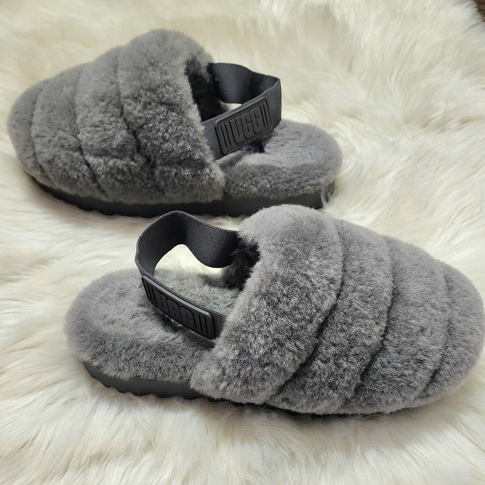 UGG Kids Fluffy Gray Slippers